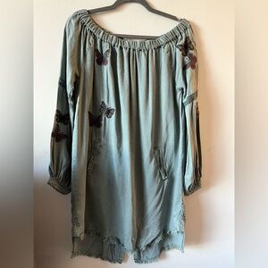 Billy T Butterfly Embroidered Off-Shoulder dress - Green